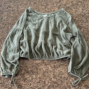 Green Long Sleeve Cropped Top- Aerie